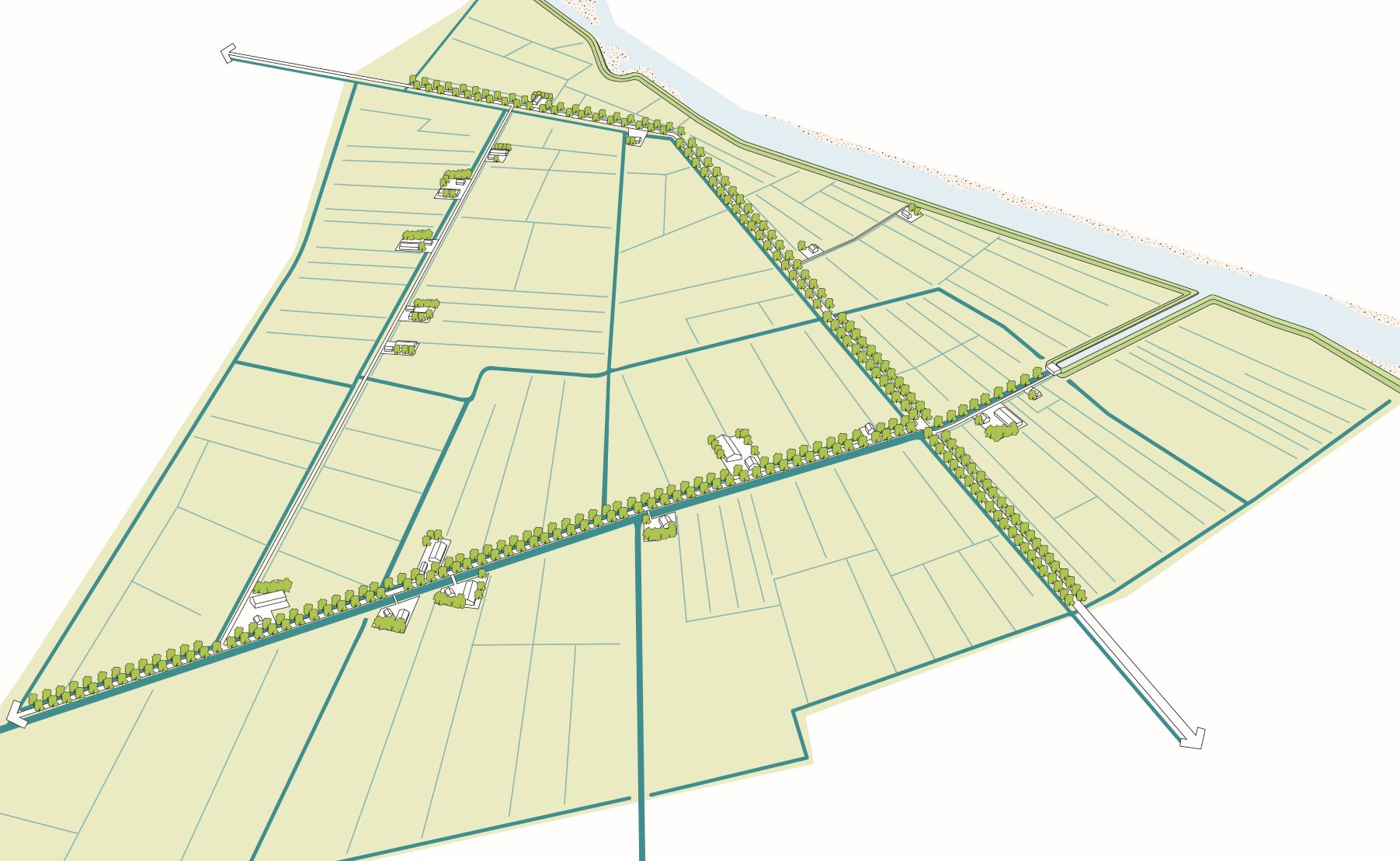 Illustratie van landschap met een netwerk van robuuste watergangen
